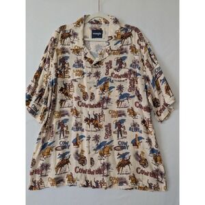 Vtg Wrangler Pearl Snap Shirt Hawaiian Coconut Cowboy Rodeo XL Brushed Cotton